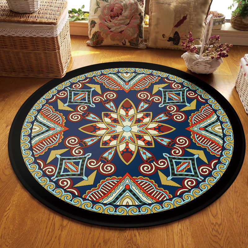 Lisslune | Blue and Black Americana Rug Polyester Southwestern Rug non-slip backing Rug for Bedroom