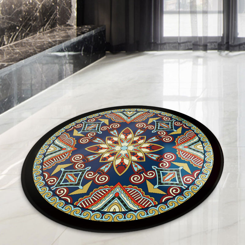 Lisslune | Blue and Black Americana Rug Polyester Southwestern Rug non-slip backing Rug for Bedroom