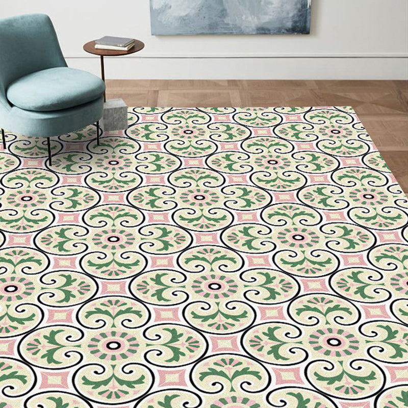 Lisslune | Persian Moroccan rug in ivory leaf circle square print rug polyester non-slip rug for home decoration