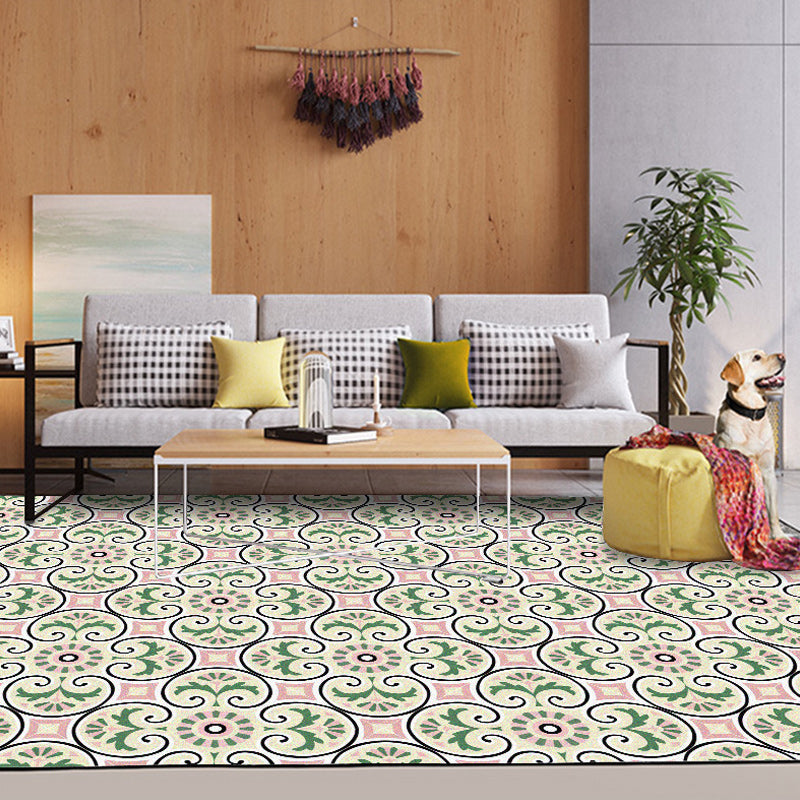 Lisslune | Persian Moroccan rug in ivory leaf circle square print rug polyester non-slip rug for home decoration