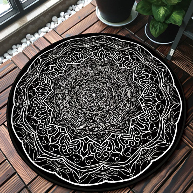 Lisslune | American Southwestern Carpet Black and White Polyester Carpet Washable Area Rug for Living Room