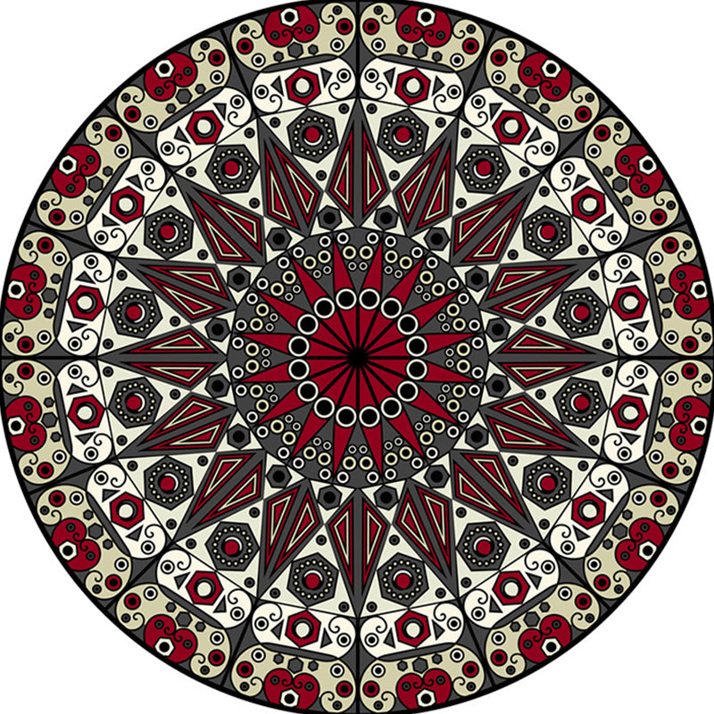 Lisslune | Moroccan Flower Carpet White and Red Polyester Carpet Non-Slip Backing Machine Washable Carpet for Bedroom