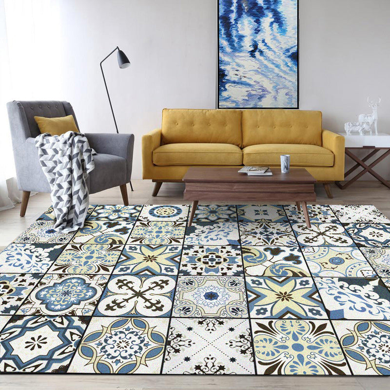Lisslune | Persian floral pattern print rug in white Moroccan rug polyester non-slip backing rug for bedroom