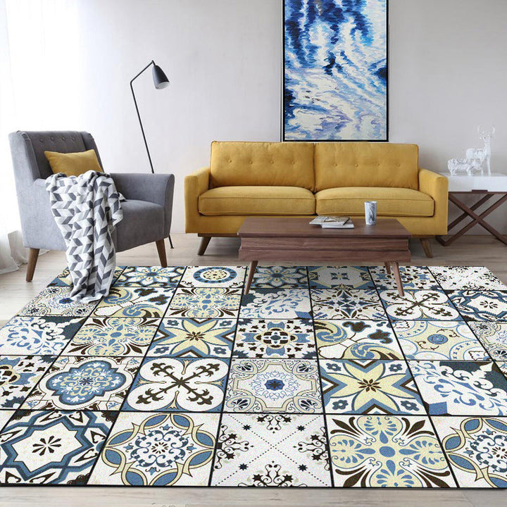 Lisslune | Persian floral pattern print rug in white Moroccan rug polyester non-slip backing rug for bedroom