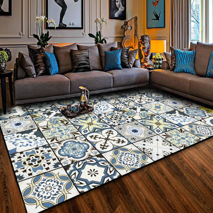 Lisslune | Persian floral pattern print rug in white Moroccan rug polyester non-slip backing rug for bedroom