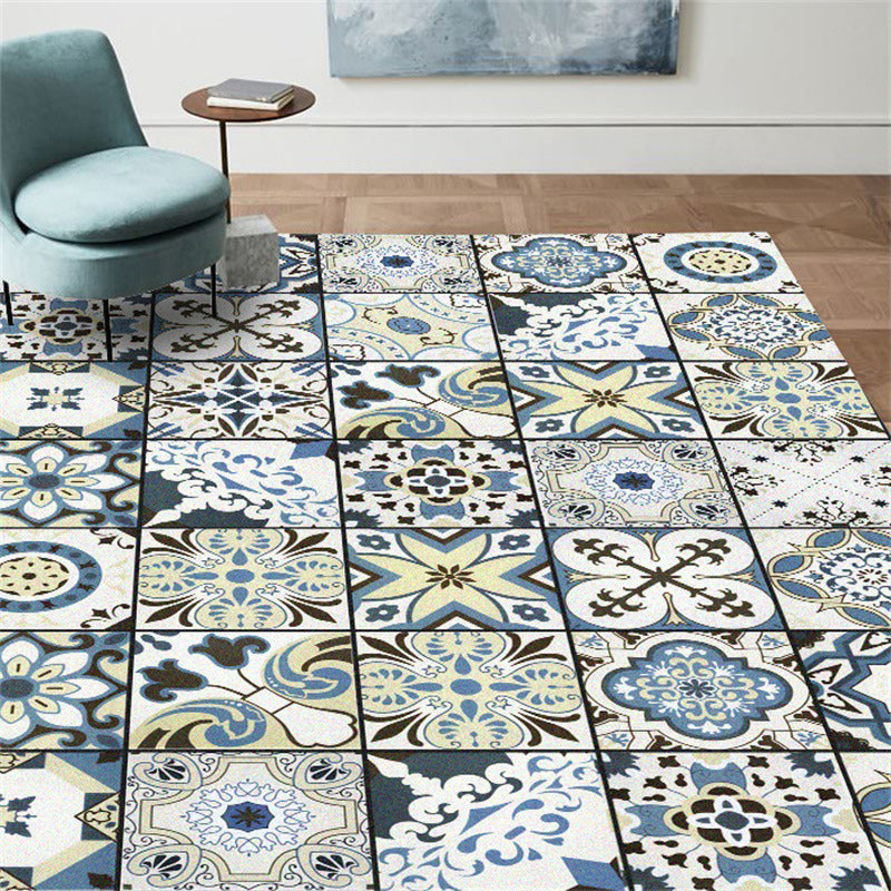 Lisslune | Persian floral pattern print rug in white Moroccan rug polyester non-slip backing rug for bedroom