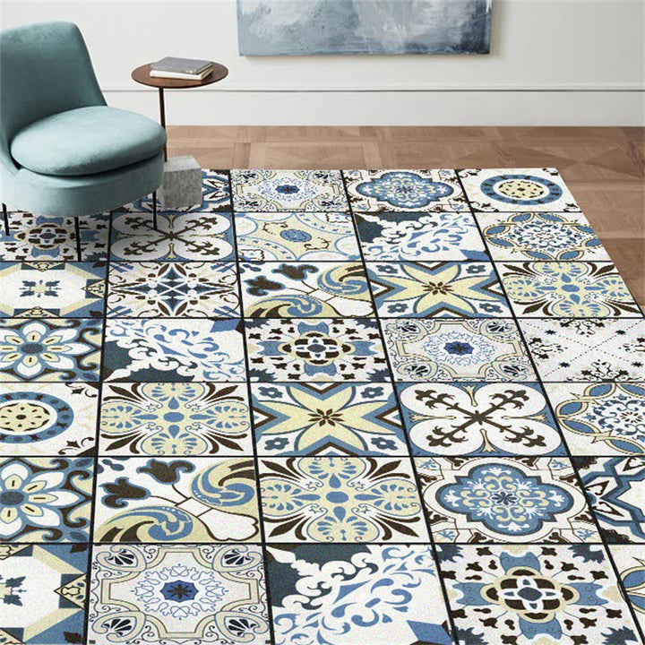 Lisslune | Persian floral pattern print rug in white Moroccan rug polyester non-slip backing rug for bedroom