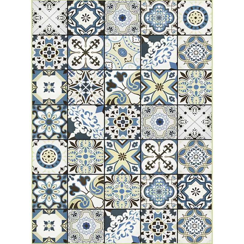 Lisslune | Persian floral pattern print rug in white Moroccan rug polyester non-slip backing rug for bedroom