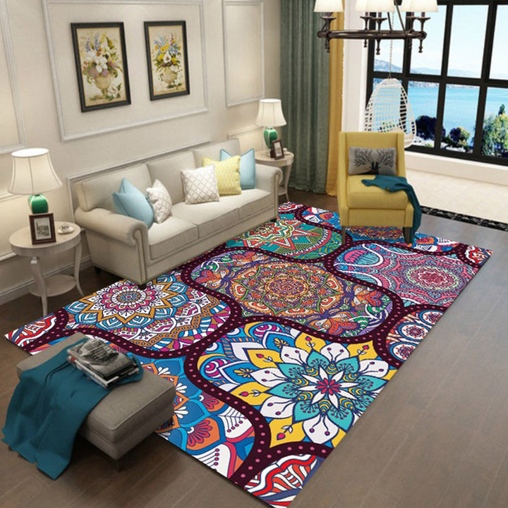 Lisslune | Colorful Bedroom Moroccan Flower Dots Pattern Rug Polyester Machine Washable Non-Slip Back Rug