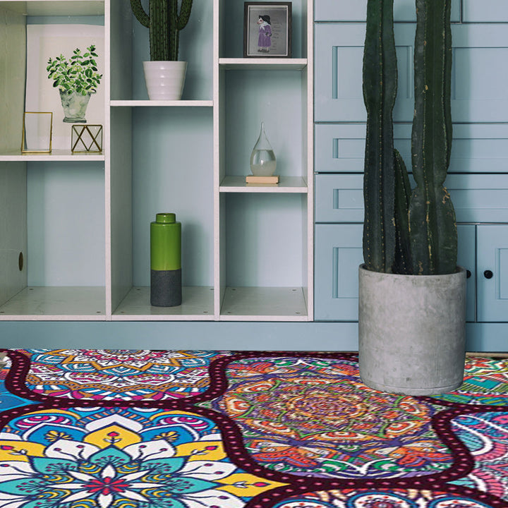 Lisslune | Colorful Bedroom Moroccan Flower Dots Pattern Rug Polyester Machine Washable Non-Slip Back Rug