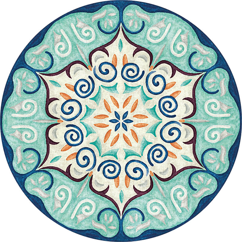 Lisslune | Vintage Southwestern Carpet Blue and Green Americana Carpet Synthetic Non-slip Back Carpet for Bedroom