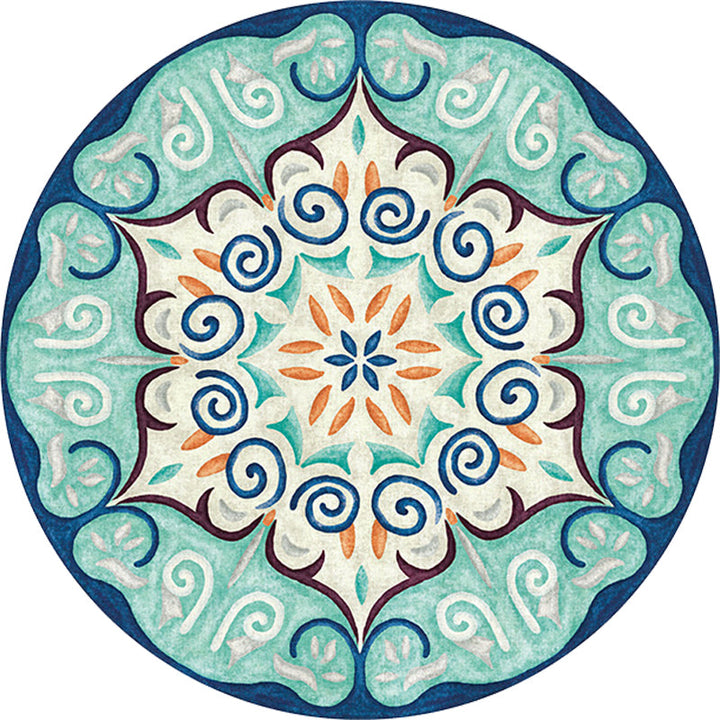 Lisslune | Vintage Southwestern Carpet Blue and Green Americana Carpet Synthetic Non-slip Back Carpet for Bedroom