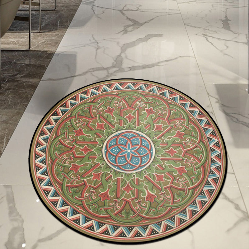 Lisslune | Classic Floral Leaf Rug Green Moroccan Rug Polyester Non-Slip Backing Rug for Bedroom