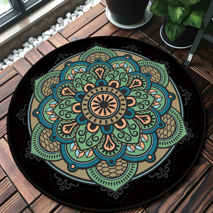 Lisslune | Retro green Southwest rug polyester tribal area rug washable rug for bedroom