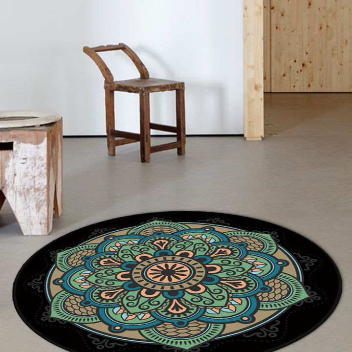 Lisslune | Retro green Southwest rug polyester tribal area rug washable rug for bedroom
