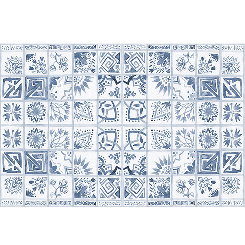Lisslune | Oriental Flower Square Pattern Carpet in White Moroccan Carpet Polyester Non-Slip Back Carpet for Bedroom