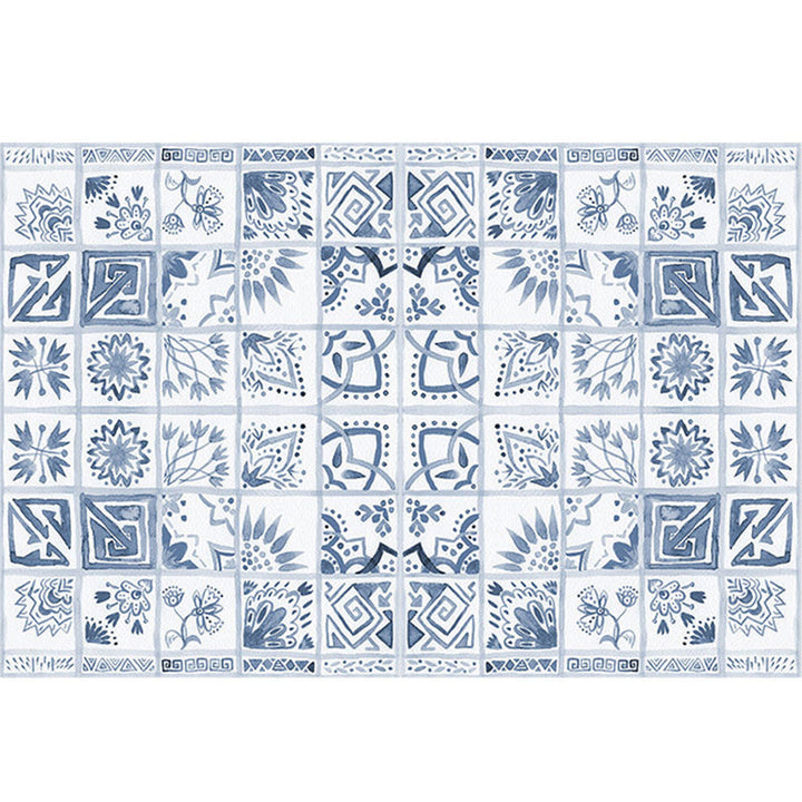Lisslune | Oriental Flower Square Pattern Carpet in White Moroccan Carpet Polyester Non-Slip Back Carpet for Bedroom