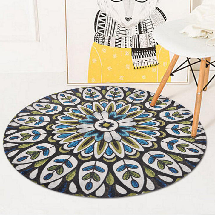 Lisslune | Green Americana Rug Polyester Tribal Leaf Rug Non-Slip Backing Rug for Living Room