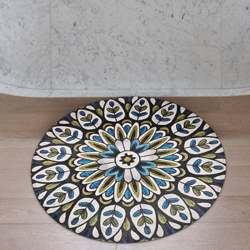 Lisslune | Green Americana Rug Polyester Tribal Leaf Rug Non-Slip Backing Rug for Living Room
