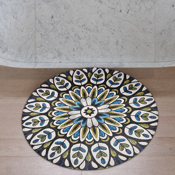 Lisslune | Green Americana Rug Polyester Tribal Leaf Rug Non-Slip Backing Rug for Living Room
