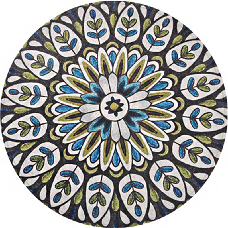 Lisslune | Green Americana Rug Polyester Tribal Leaf Rug Non-Slip Backing Rug for Living Room