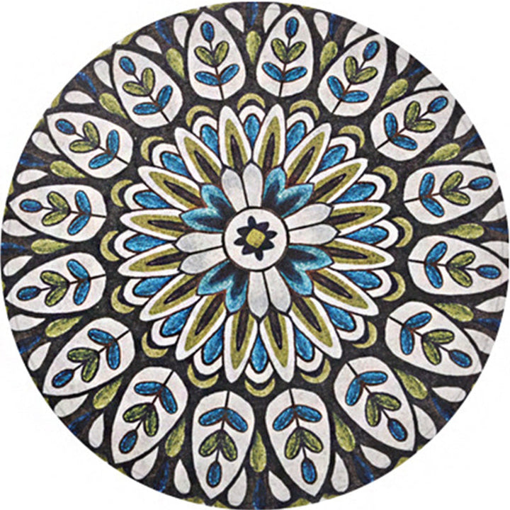 Lisslune | Green Americana Rug Polyester Tribal Leaf Rug Non-Slip Backing Rug for Living Room