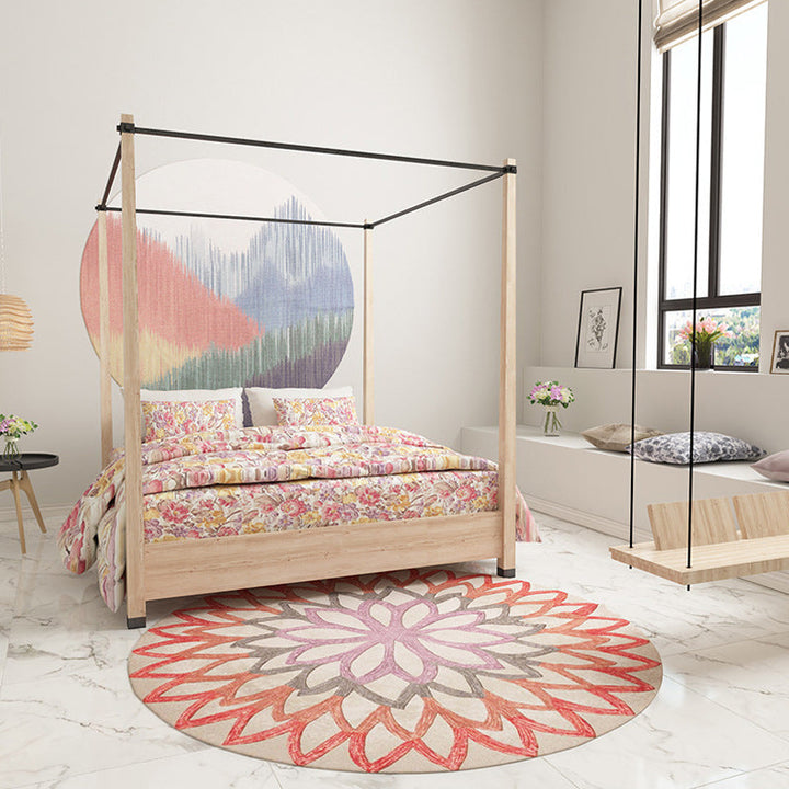 Lisslune | Red and green Moroccan carpet polyester flower carpet non-slip back carpet for living room