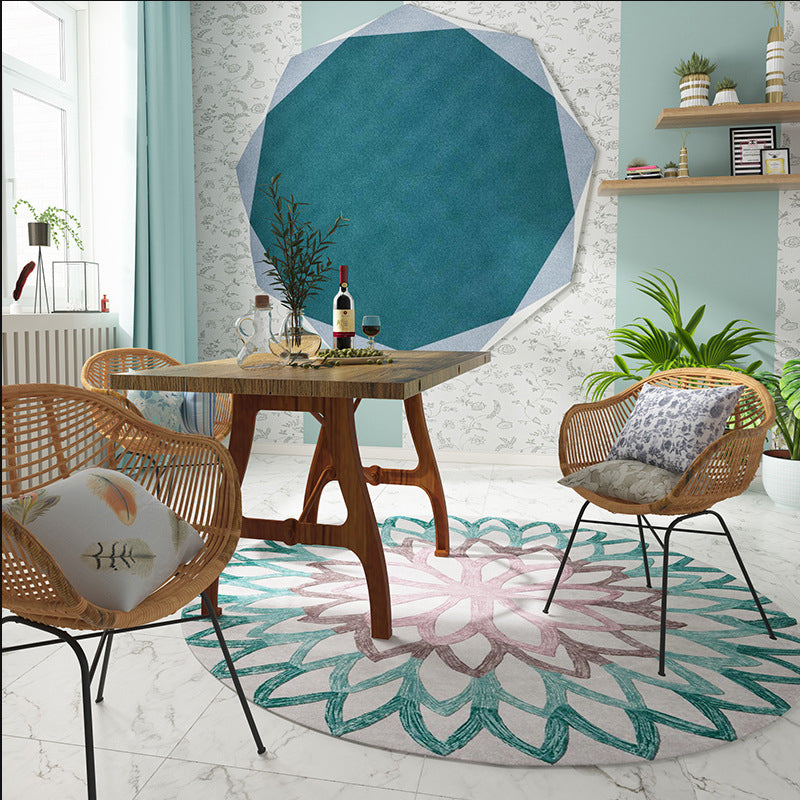 Lisslune | Red and green Moroccan carpet polyester flower carpet non-slip back carpet for living room