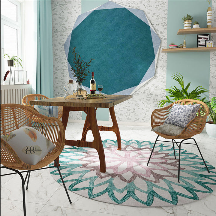 Lisslune | Red and green Moroccan carpet polyester flower carpet non-slip back carpet for living room