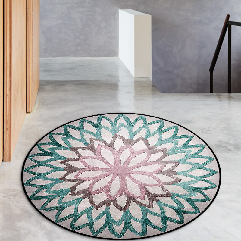 Lisslune | Red and green Moroccan carpet polyester flower carpet non-slip back carpet for living room