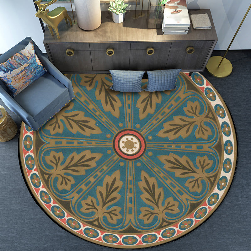 Lisslune | Blue Americana Rug Polyester Southwestern Leaf Rug with Non-Slip Back for the Bedroom