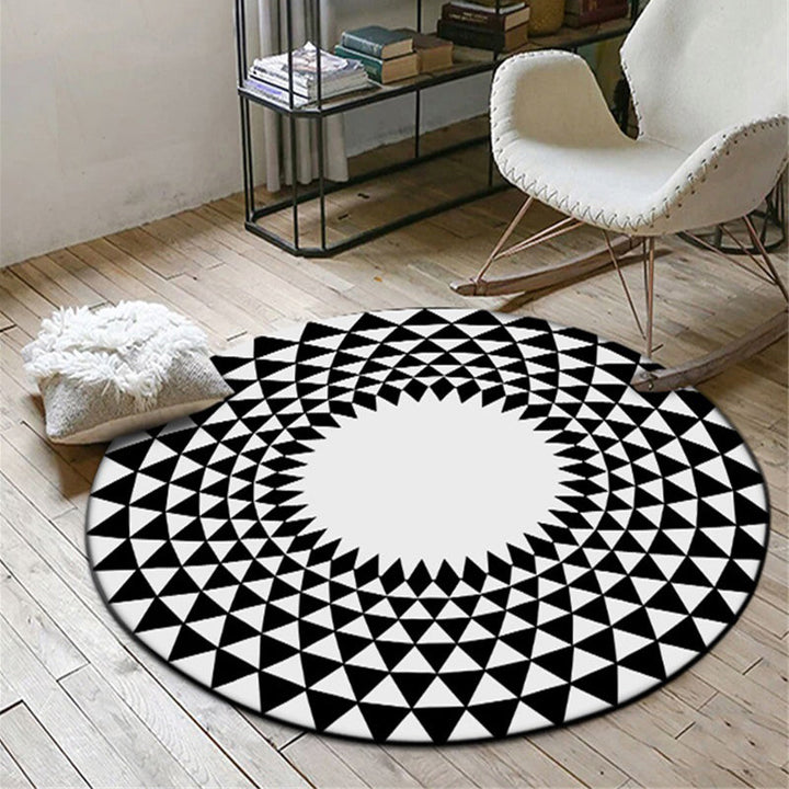 Lisslune | Moroccan floral geometric rug black and white polyester rug non-slip backing area rug for bedroom