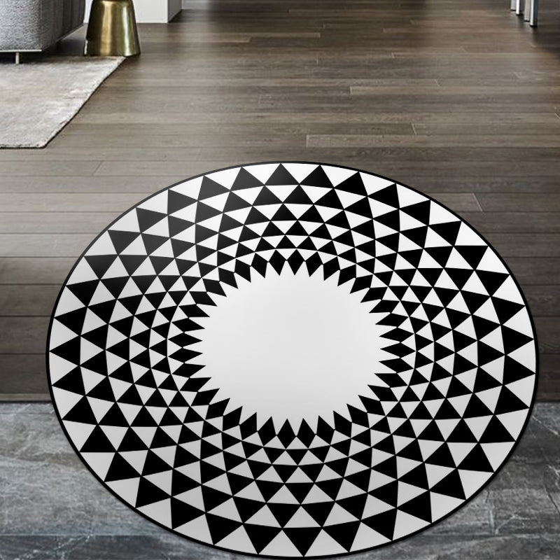 Lisslune | Moroccan floral geometric rug black and white polyester rug non-slip backing area rug for bedroom