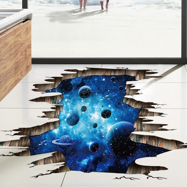 Lisslune | Galactic Depths 3D Dark Blue Floor Stickers - Stellar Space Transformation