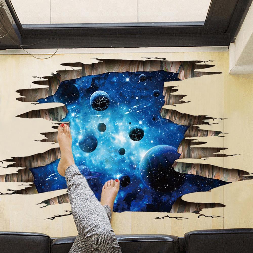 Lisslune | Galactic Depths 3D Dark Blue Floor Stickers - Stellar Space Transformation