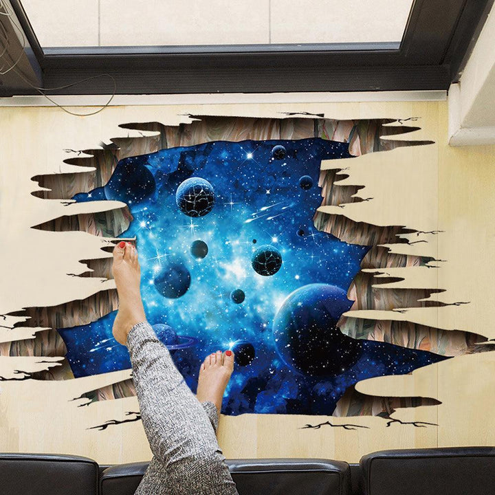 Lisslune | Galactic Depths 3D Dark Blue Floor Stickers - Stellar Space Transformation