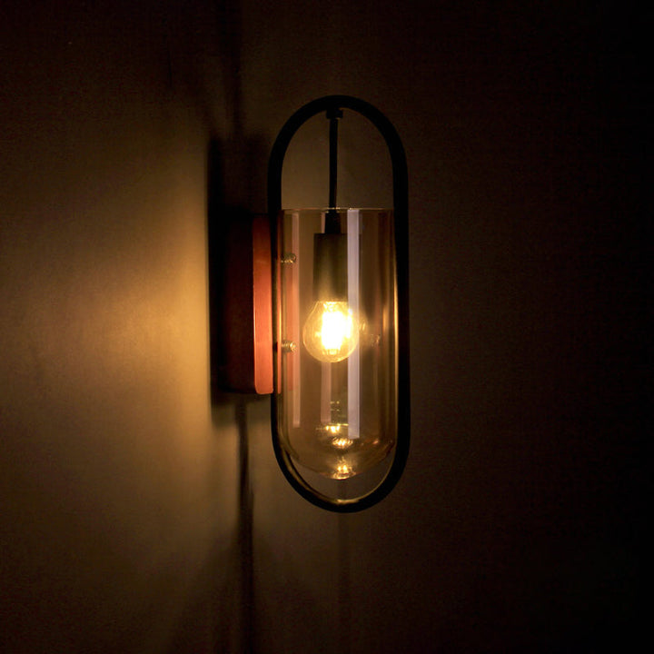 Lisslune | Black Cylinder Wall Light Industrial 1 Light Clear/Amber Glass Wall Mount Light