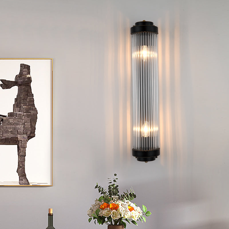 Skørter | Wall lamp Pipere Modern Style Clear Crystal and Metal 2 Lights Wall lamp fixture in Black for Nightstand
