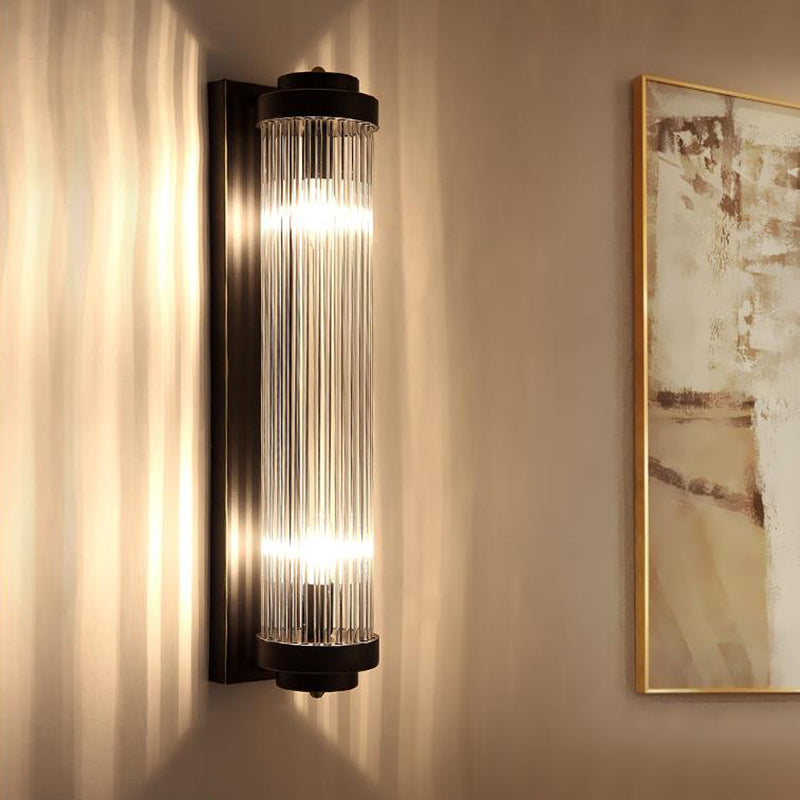 Skørter | Wall lamp Pipere Modern Style Clear Crystal and Metal 2 Lights Wall lamp fixture in Black for Nightstand