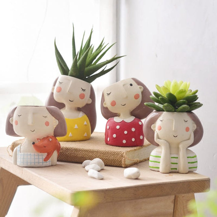 Lisslune | UrbanSprout Mini Resin Plant Set – Playful Succulent Container