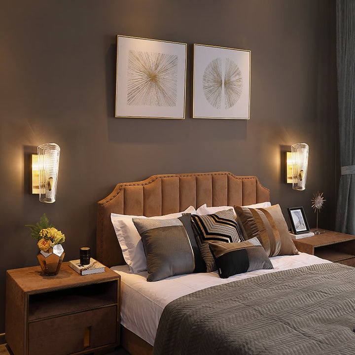 Lisslune | Rectangular Back Plate Metal Wall Lamp Modern Gold 1/2-Head Wall Light with Clear Prismatic Glass Shade