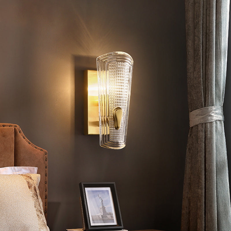 Lisslune | Rectangular Back Plate Metal Wall Lamp Modern Gold 1/2-Head Wall Light with Clear Prismatic Glass Shade
