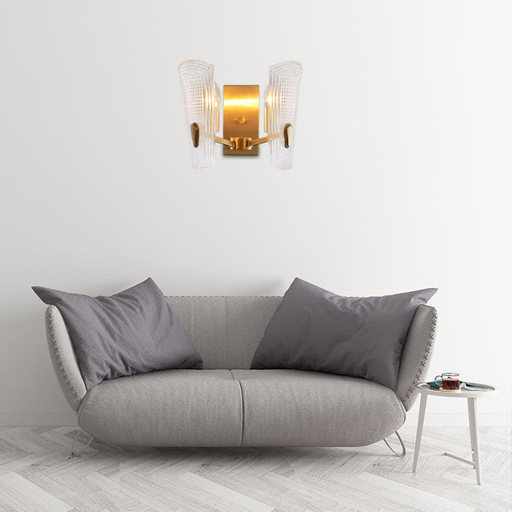 Lisslune | Rectangular Back Plate Metal Wall Lamp Modern Gold 1/2-Head Wall Light with Clear Prismatic Glass Shade