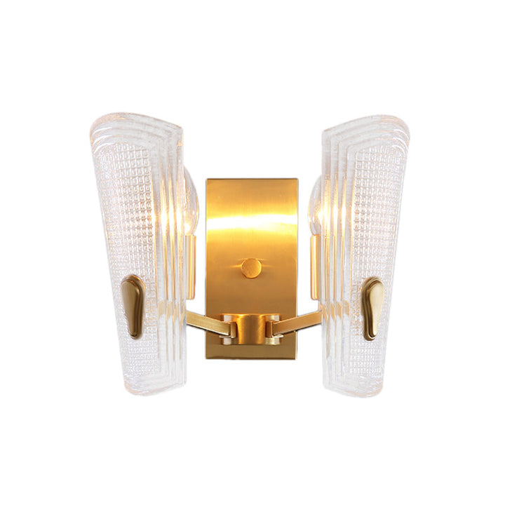 Lisslune | Rectangular Back Plate Metal Wall Lamp Modern Gold 1/2-Head Wall Light with Clear Prismatic Glass Shade