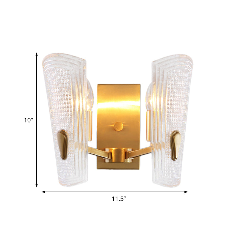 Lisslune | Rectangular Back Plate Metal Wall Lamp Modern Gold 1/2-Head Wall Light with Clear Prismatic Glass Shade