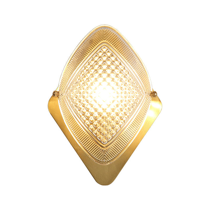Lisslune | 1 Bulb Rhombus Wall Light Fixture Modern Stylish Metal and Clear Crystal Wall Lamp in Brass Finish