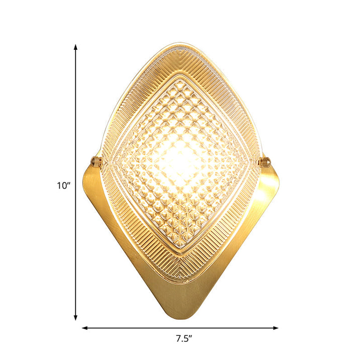 Lisslune | 1 Bulb Rhombus Wall Light Fixture Modern Stylish Metal and Clear Crystal Wall Lamp in Brass Finish