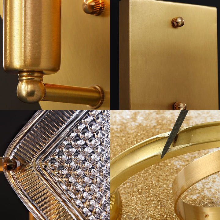 Lisslune | 1 Bulb Rhombus Wall Light Fixture Modern Stylish Metal and Clear Crystal Wall Lamp in Brass Finish
