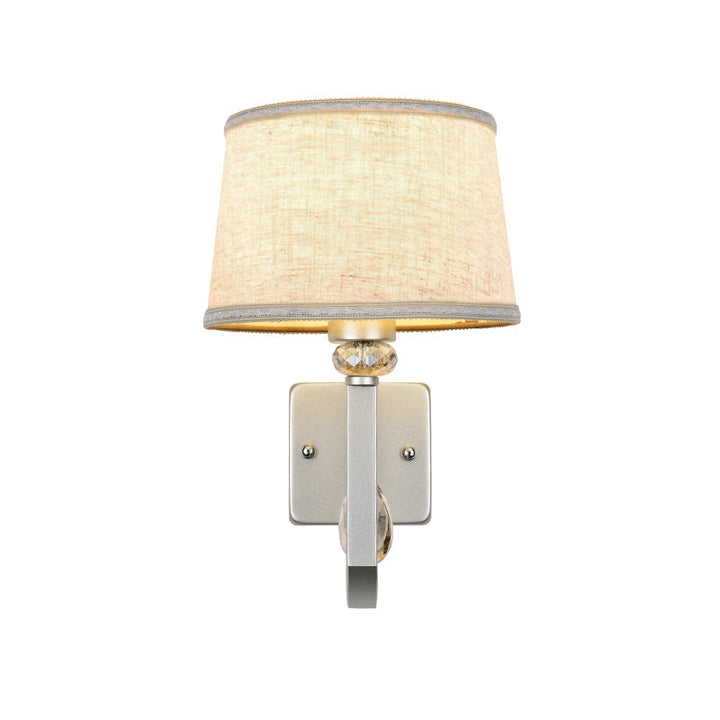 Lisslune | Fabrics Drum Shade Wall Mounted Lamp Modern 1 Light Wall Light with Metal Square Back Plate in Silver