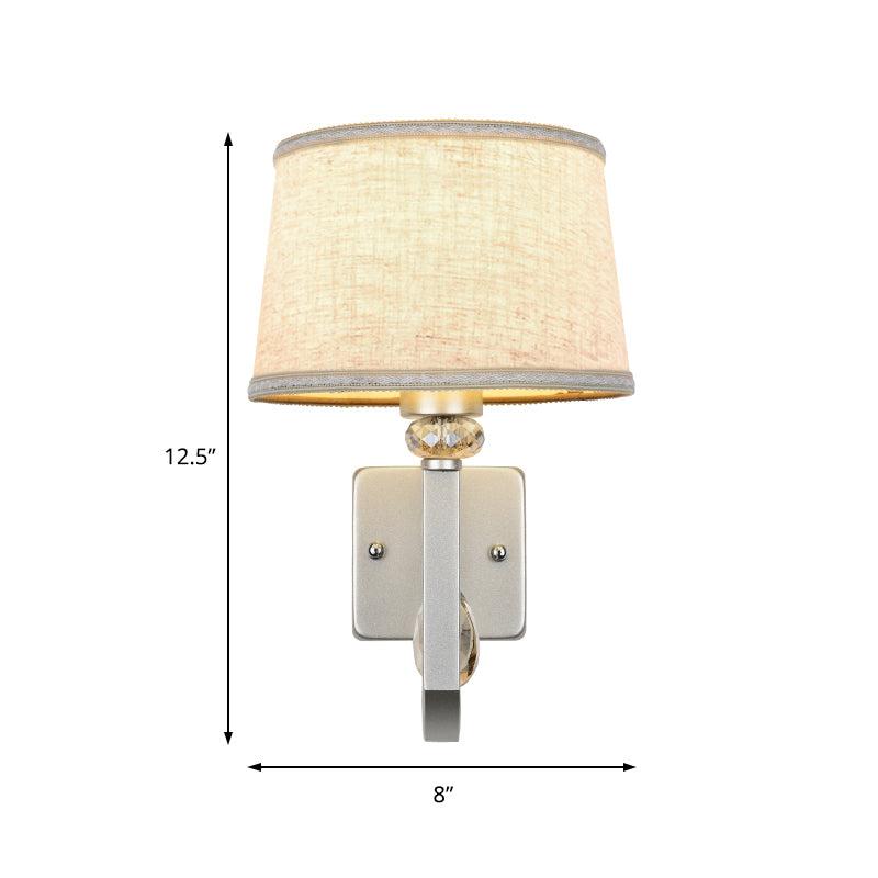 Lisslune | Fabrics Drum Shade Wall Mounted Lamp Modern 1 Light Wall Light with Metal Square Back Plate in Silver